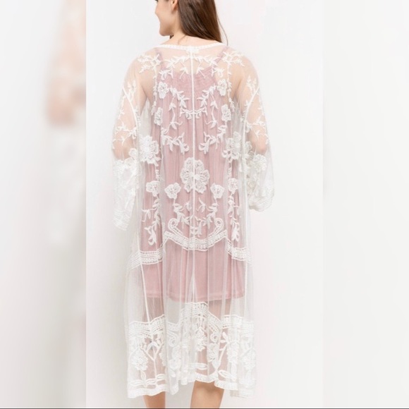 Kimono Crochet Lace Coverup Cardigan S/M M/L - Picture 2 of 4